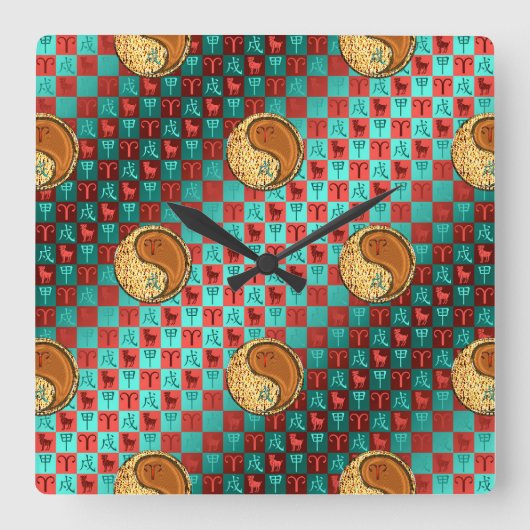Widder & Holzhund Quadratische Wanduhr (Vorderseite)