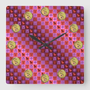 Widder & Metallener Hahn Quadratische Wanduhr