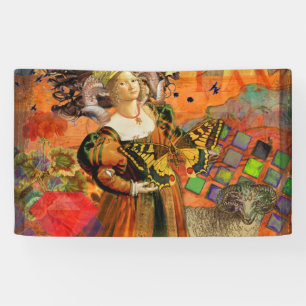 Widder Orange Frau: Gothic Ram Antique Art Collage Banner
