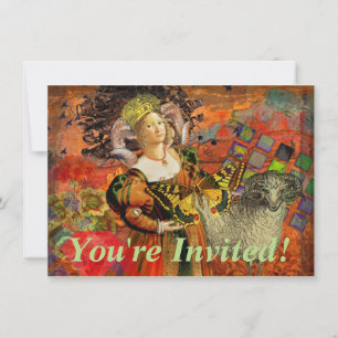 Widder Orange Frau: Gothic Ram Antique Art Collage Einladung