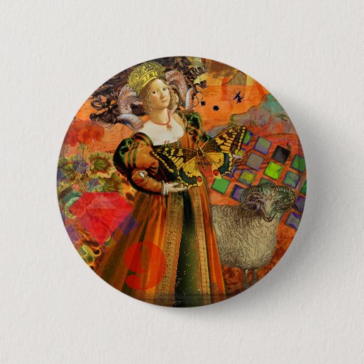 Widder Orange Frau: Gothic Widder Antike Kunst Col Button (Vorderseite)