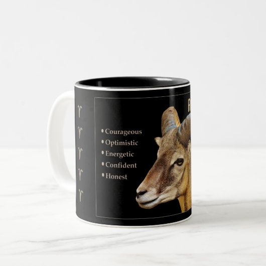 Widder-RAM-Tierkreis-Tasse mit Eigenschaften Zweifarbige Tasse (Vorderseite Links)