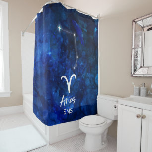 Widder-Sternbild Blaue Galaxie Monogramm Duschvorhang