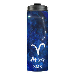 Widder-Sternbild Blaue Galaxie Monogramm Thermosbecher