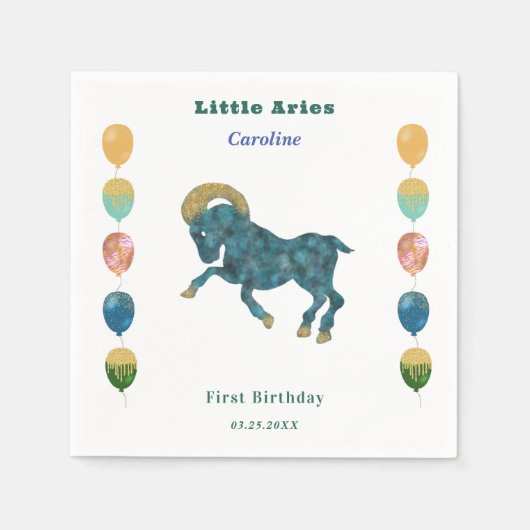 Widder Sternzeichen 1. Geburtstag Ballons & Künstl Serviette (Vorderseite)