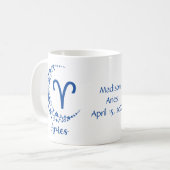 Widder-Sternzeichen Astrologie Geburtstag Blau Wei Kaffeetasse (Vorderseite Links)