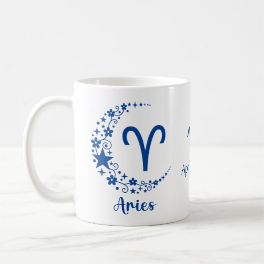 Widder-Sternzeichen Astrologie Geburtstag Blau Wei Kaffeetasse (Links)