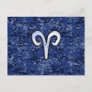 Widder-Sternzeichen auf Marineblau Digital Camo De Postkarte
