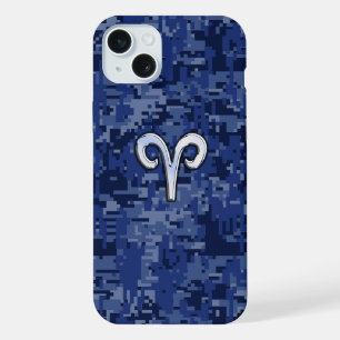 Widder-Sternzeichen auf Marineblau Digital Camo iPhone 15 Plus Hülle