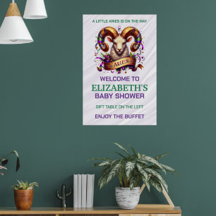 Widder-Sternzeichen-Baby-Party Lavendel und Grün Poster