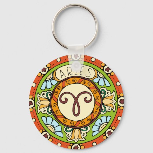 Widder Sternzeichen farbenfrohes Mandala Schlüsselanhänger (Vorderseite)