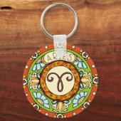 Widder Sternzeichen farbenfrohes Mandala Schlüsselanhänger (Vorderseite)