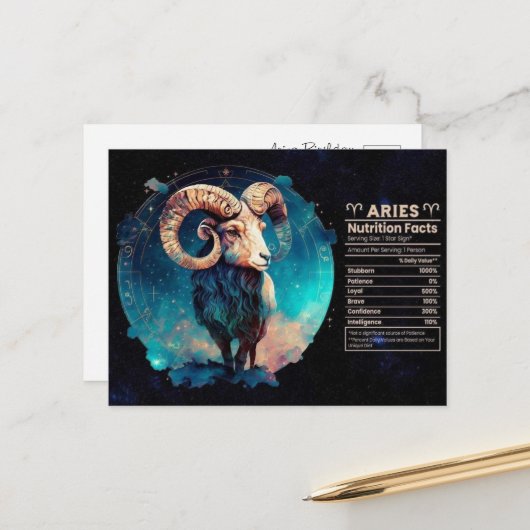 Widder-Sternzeichen-Geburtstagskarte Postkarte (Vorderseite/Rückseite Beispiel)