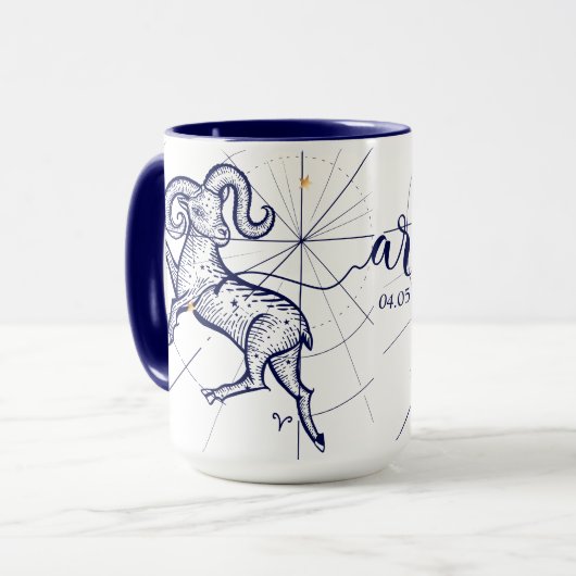 Widder-Tierkreis-Marine-Blau u. Goldgeburts-Tasse Tasse (Vorderseite Links)