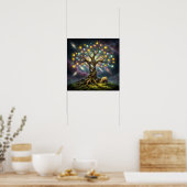 Widder und Baum des Lebens unter Sternen und Galax Poster (Küche)