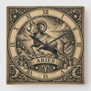 Widder Vintage-Tierkreis-Wanduhr Quadratische Wanduhr