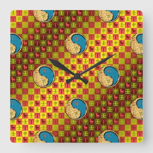 Widder & Wasser-Affe Quadratische Wanduhr (Vorderseite)