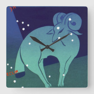 Widder-Widder-Sternbild, Vintage-Zodiak-Astrologie Quadratische Wanduhr