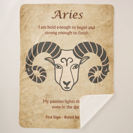 Widder-Zodiac-Design mit kühnen Widder-Affirmation Sherpadecke (Vorderseite)