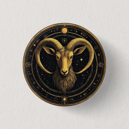 ♈ Widder Zodiac Gold Schild Astrologie Symbol Button (Vorderseite)