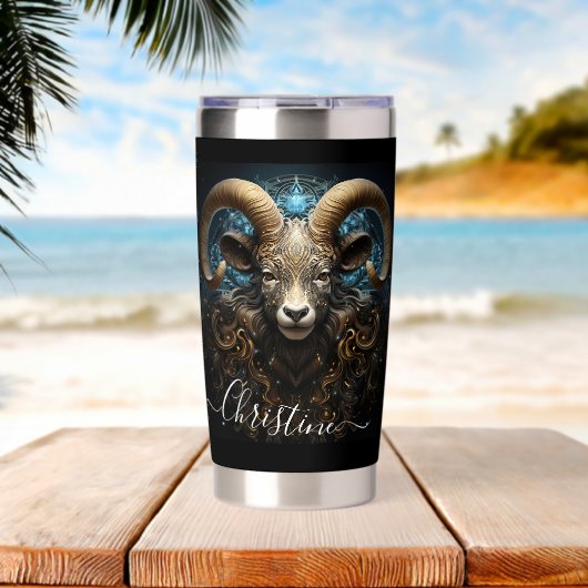 Widder-Zodiac-Kunst für 21. März–19. April Thermobecher (Strand (gedreht))
