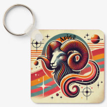 Widder-Zodiac-Metallschlüsselanhänger im Retro-Des