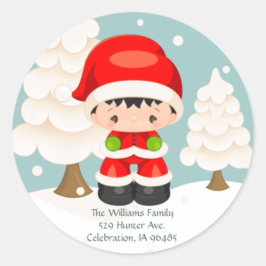 Widdle Wonders Santa Boy Round-Address-Label Runder Aufkleber (Vorderseite)