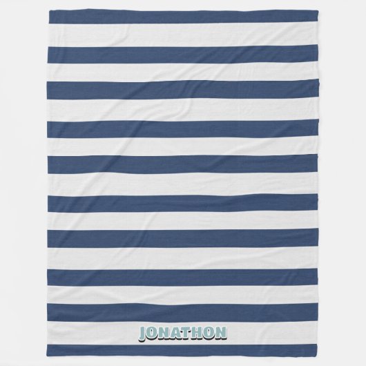 Wide Nautical Striped Weave Navy White ID1248 Fleecedecke (Vorderseite)