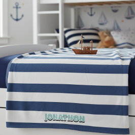 Wide Nautical Striped Weave Navy White ID1248 Fleecedecke