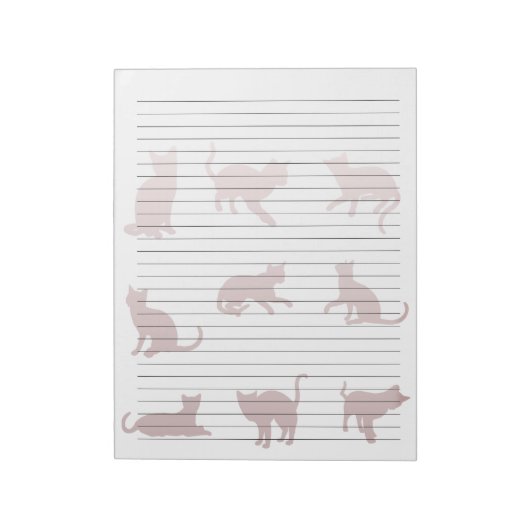 Wide Ruled 8,5 x 11" Rose Gold Cat Silhouetten Notizblock (Rotiert)