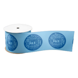 Wide Satin Blue Ribbon Multi Language Peace Satinband