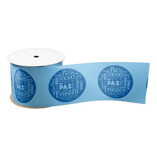 Wide Satin Blue Ribbon Multi Language Peace Satinband (Spule)