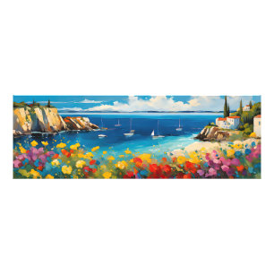 Wide Seascape Mediterranean Yachten und Blume Fotodruck