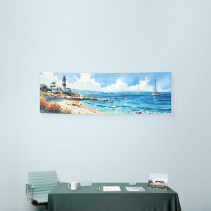 Wide Seascape Mediterranes Leuchtturm und Yachten Banner
