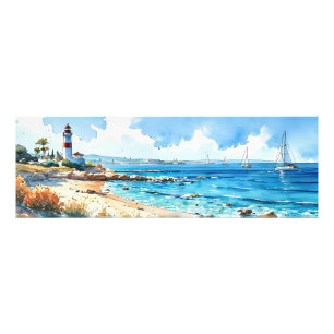 Wide Seascape Mediterranes Leuchtturm und Yachten Fotodruck