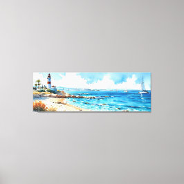 Wide Seascape Mediterranes Leuchtturm und Yachten Leinwanddruck