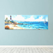 Wide Seascape Mediterranes Leuchtturm und Yachten Leinwanddruck (Insitu (Holzboden))