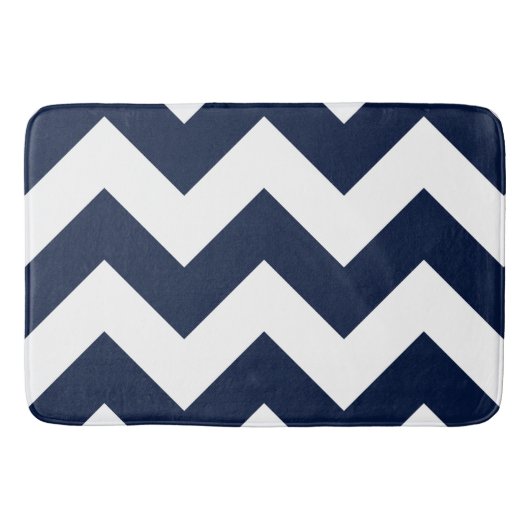 Wide Zigzag Muster Dark Blue & White Badematte (Vorderseite)