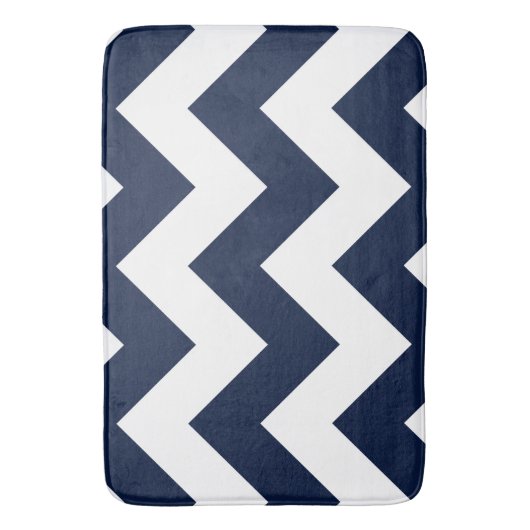Wide Zigzag Muster Dark Blue & White Badematte (Vorderseite Vertikal)
