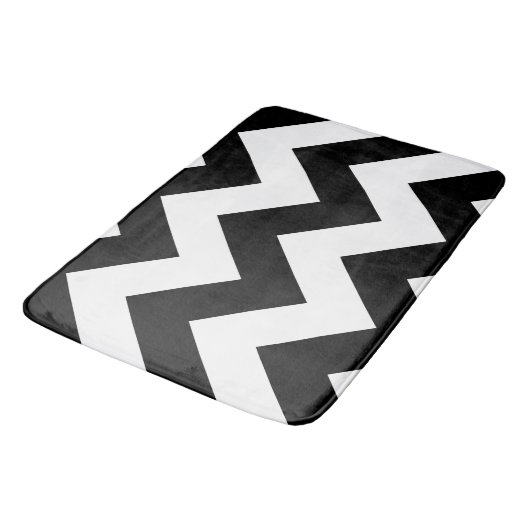 Wide Zigzag Muster Schwarz & Weiß Badematte (Schrägansicht)