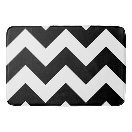 Wide Zigzag Muster Schwarz & Weiß Badematte (Vorderseite)