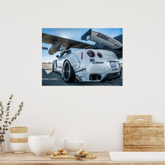 Widebody Nissan GT-R Libertywalk R35 mit Flugzeug Poster (Küche)