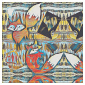 Widergespiegelte rote Füchse und Herz-Muster Stoff (Nahaufnahme)