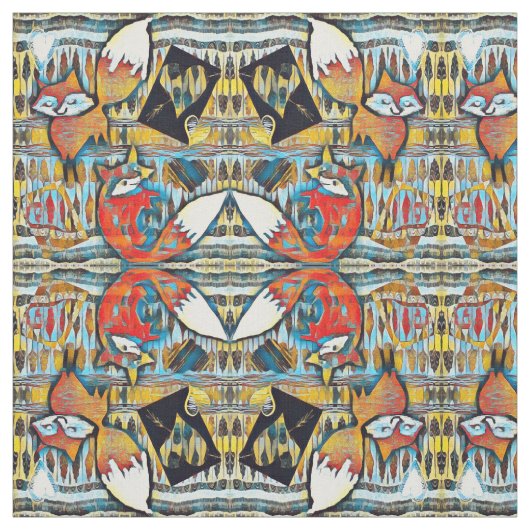 Widergespiegelte rote Füchse und Herz-Muster Stoff (Muster)