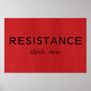 Widerstand beginnt hier auf Red Linen Texture Foto Poster