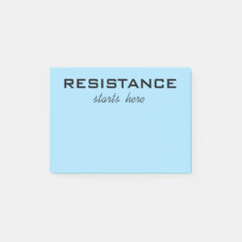 Widerstand beginnt Hier schwarzer Text auf hellbla Post-it Klebezettel