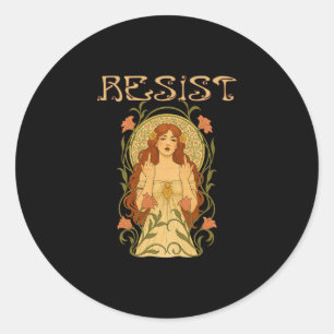 Widerstehe Art Nouveau Mucha Anti Trump Frauen Fem Runder Aufkleber