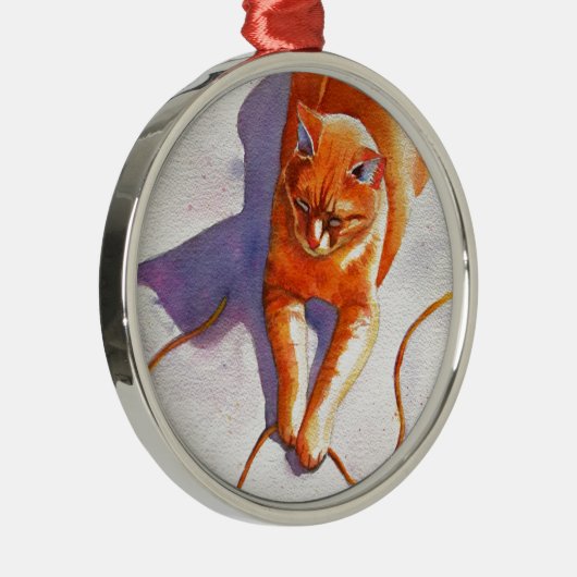 Widget Orange Tabby Playing String Ornament Aus Metall (Rechts)