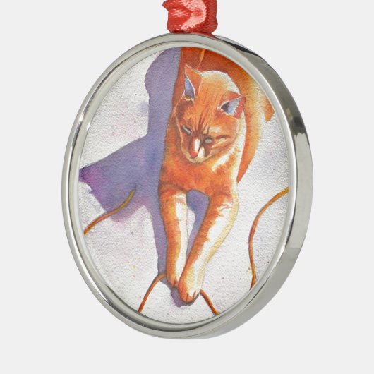 Widget Orange Tabby Playing String Ornament Aus Metall (Links)