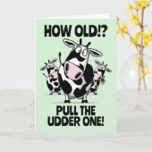 Wie alt! Niedlicher Cartoon Kühe glücklich Geburts Karte (Gelbe Blume)